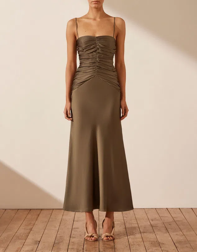 knee length dresses for ladies La Lune Strapless Ruched Bodice Maxi Dress | Lemon | Dresses main image 0