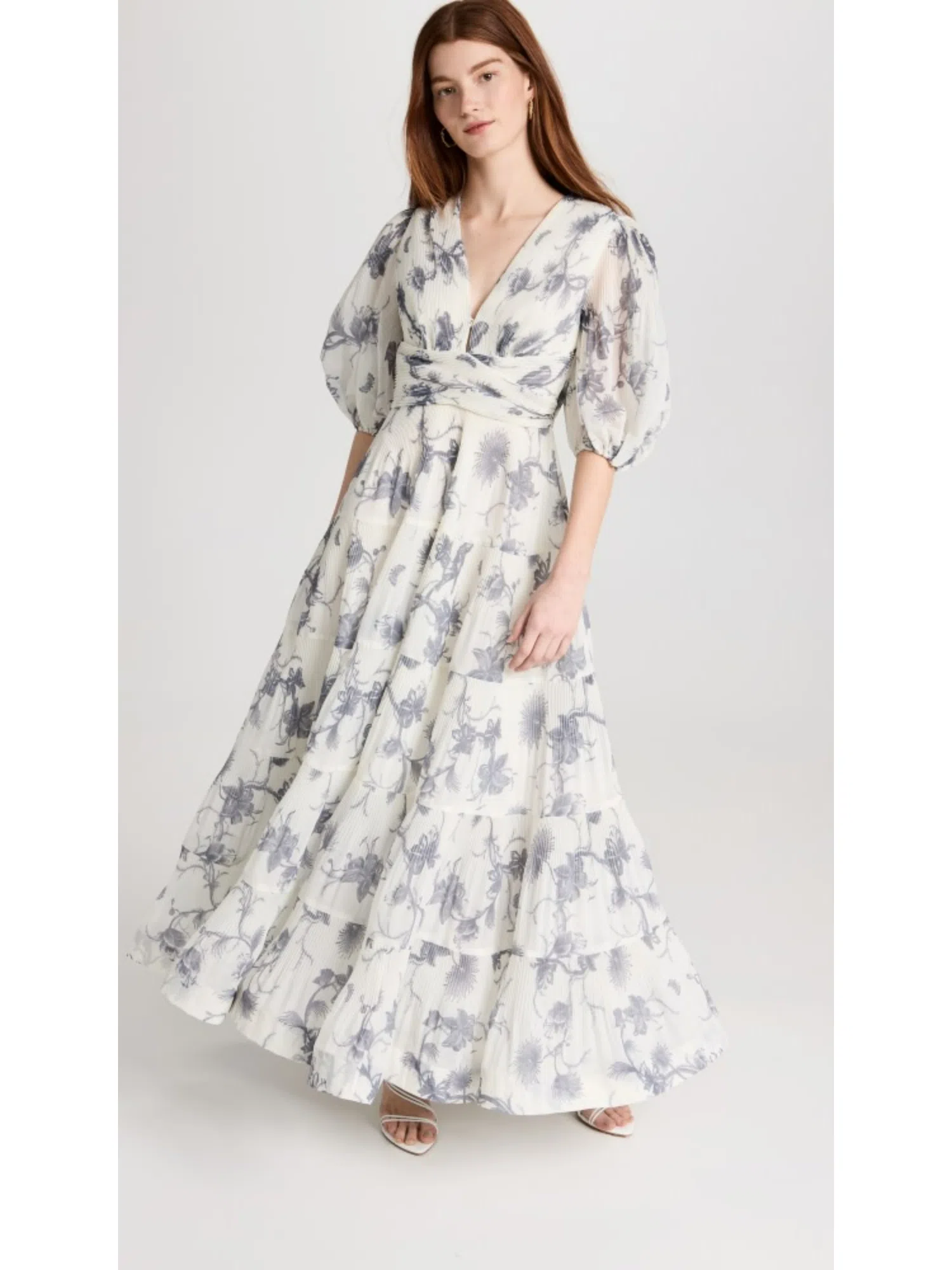 Zimmermann Pleated Midi Dress White Navy Floral Size 4/ Size AU 14 | The  Volte