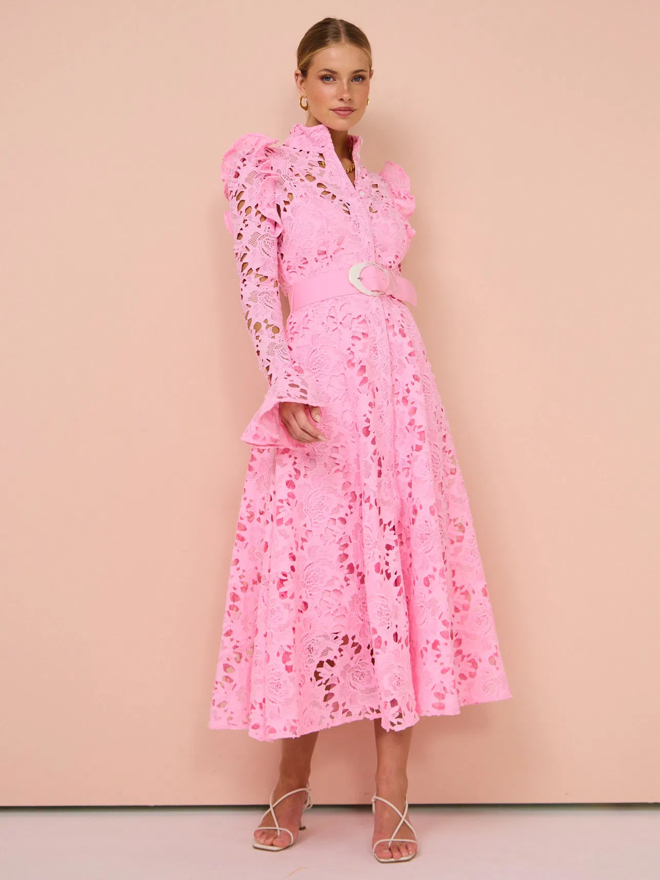 long sleeve ball dress Empire-Waist Long Beaded Prom Dress with Long Sleeves Rose Gold / 6 main image 0