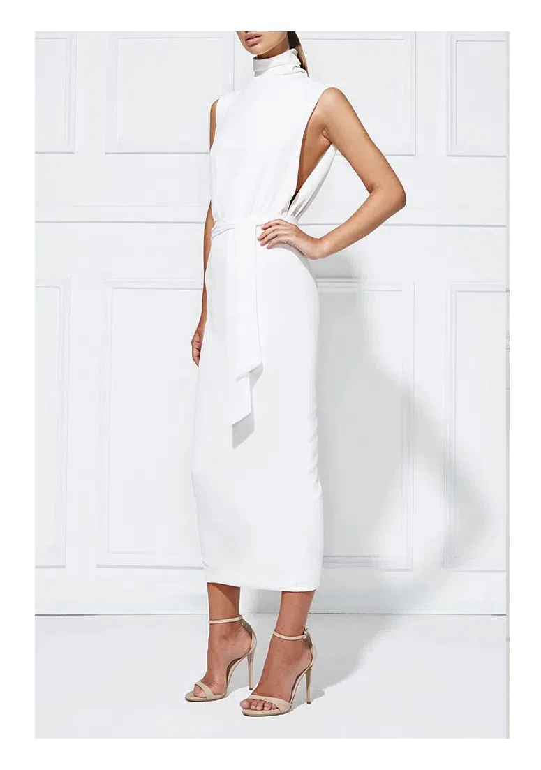 knee length dresses for ladies Danica Tie Back Midi Dress | Ivory main image 0