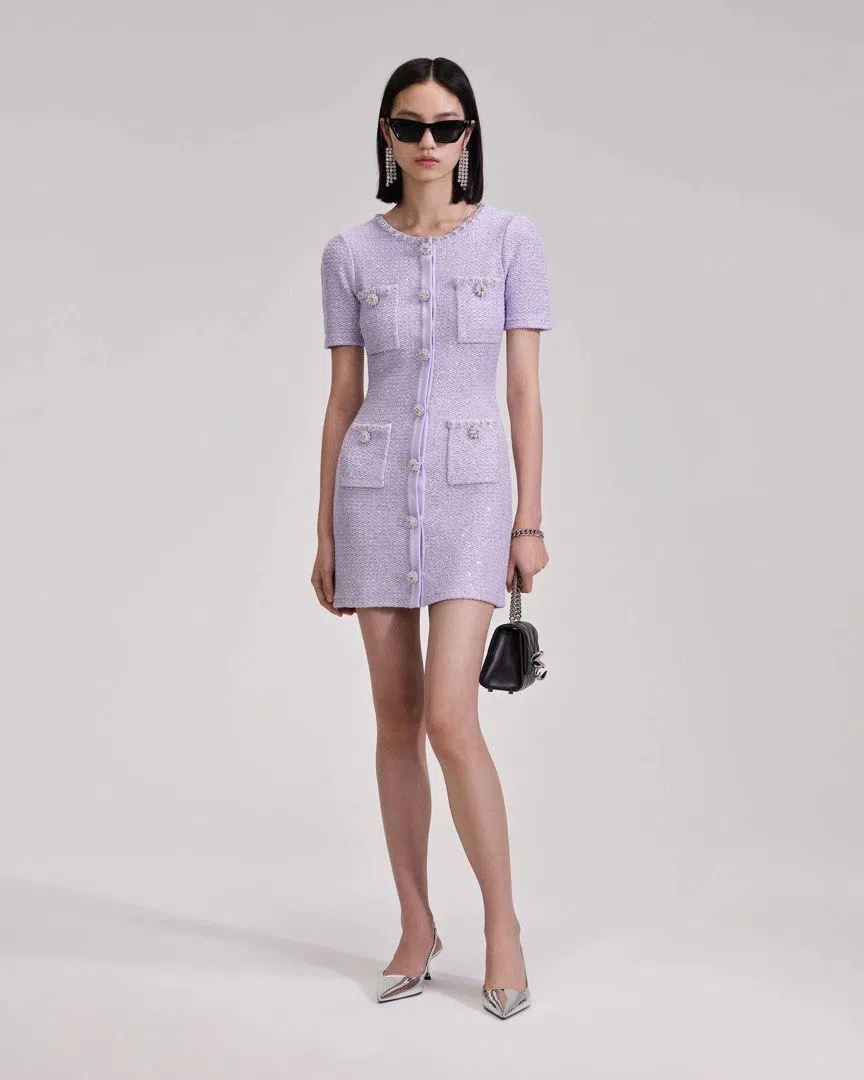 Scanlan Theodore Crepe Knit Button Polo Dress Pale Mauve Size 8 | The Volte