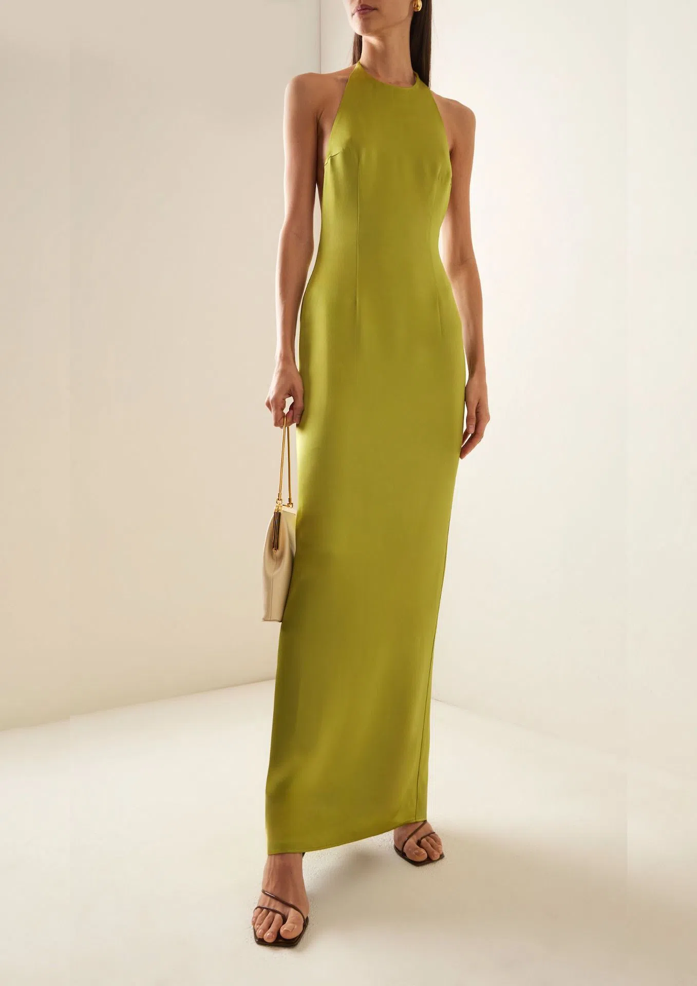 STAUD Janet Satin Halterneck Maxi Dress Lime Green Size 8 | The Volte