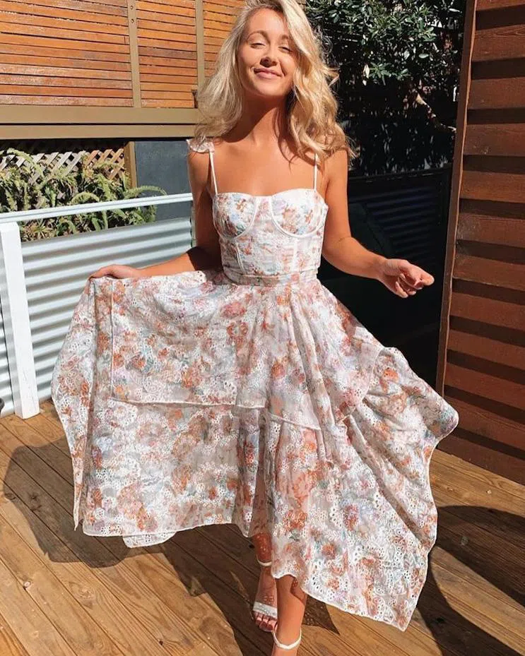 tan dress midi Carrington Mixed Media Layered Midi Dress