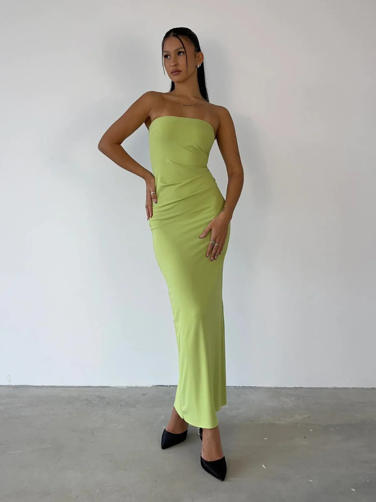 slim fit dress slacks Eternity Strapless Maxi in Dark Willow