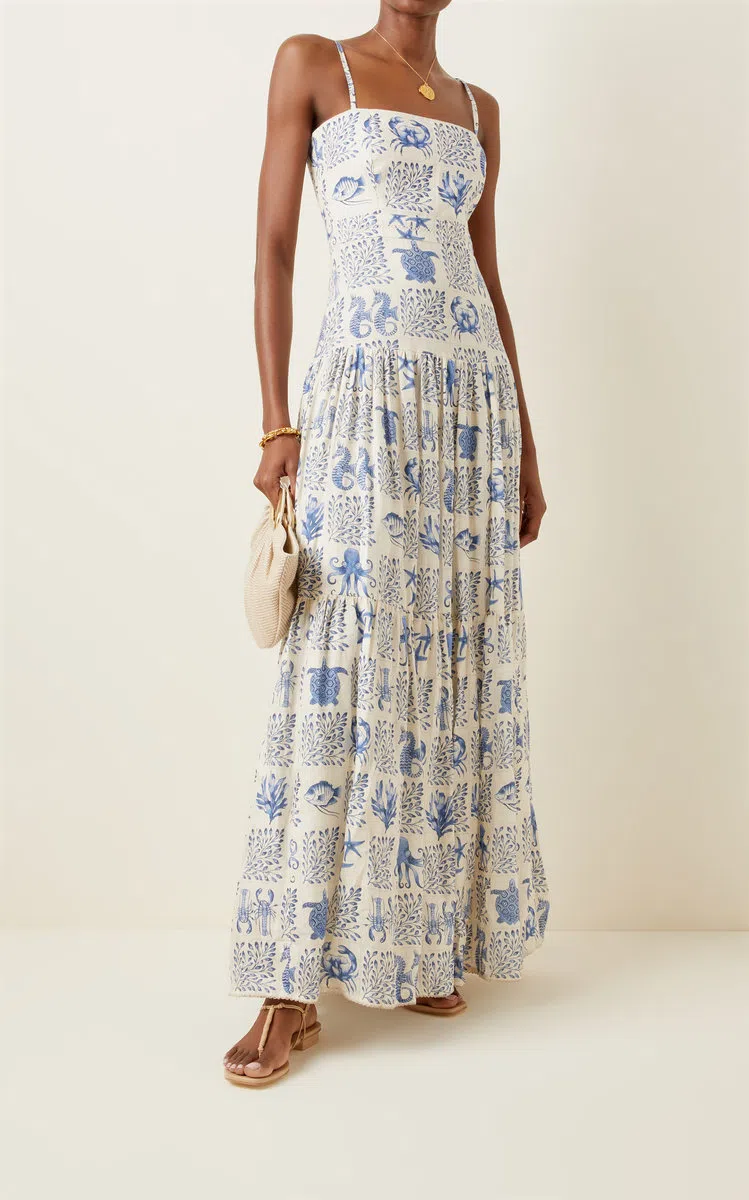 Agua by Agua Bendita Lima Tiered Printed Linen Maxi Dress in Print Size 8 | The Volte Agua by Agua Bendita Lima Tiered Printed Linen Maxi Dress in Print Size 8 | The Volte