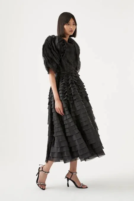 knee length dresses for ladies Rent The Amour Ruffle Mini Dress In Berry By Aje main image 0