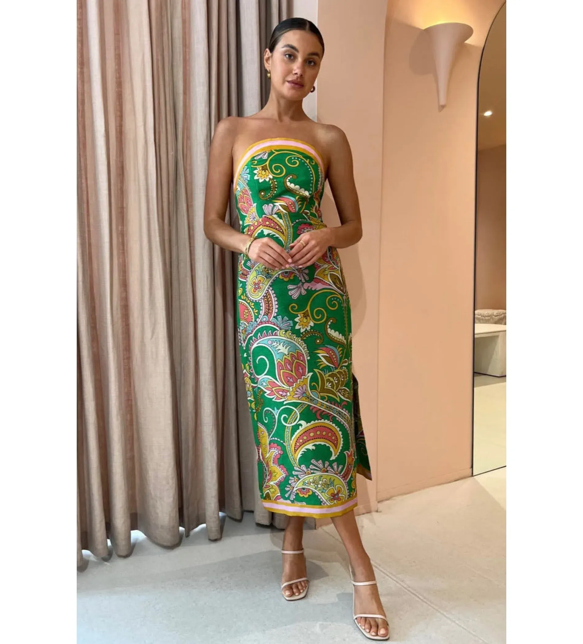 alemais green dress WANDA EMBROIDERED MIDI this minidress promises comfort and freshness Alemais Phyllis Twist Front Pleat