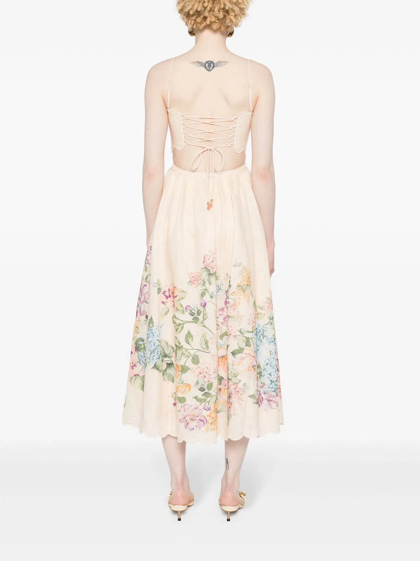 halliday scallop midi dress in cream watercolour floral Zimmermann Halliday Scallop Midi Dress in Cream Watercolour Floral
