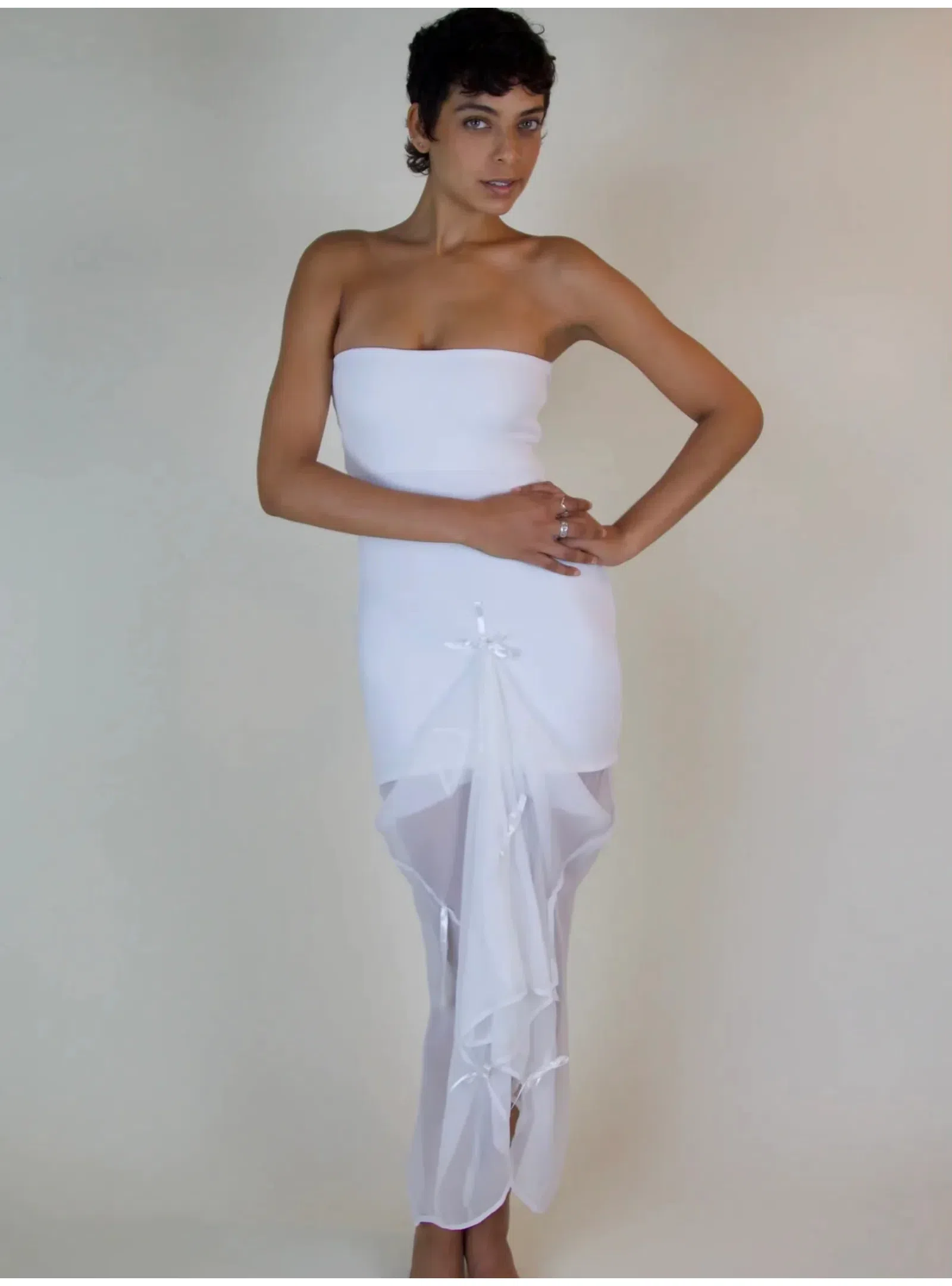 ivory dress with sleeves V-Neck Long Sleeves Backless Ivory Chiffon Wedding Dress with Lace US12 / Custom Color