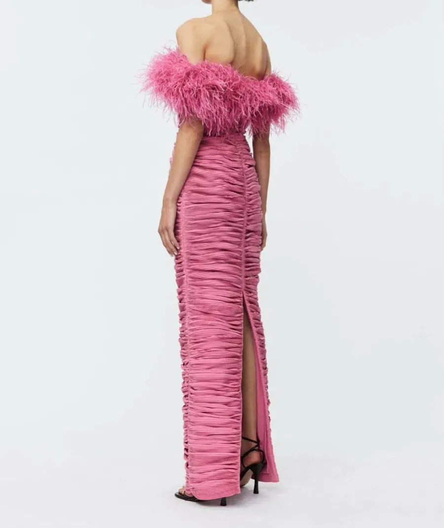 rachel gilbert pink feather dress Rachel Gilbert Pink Ostrich Feather Cynthia Gown