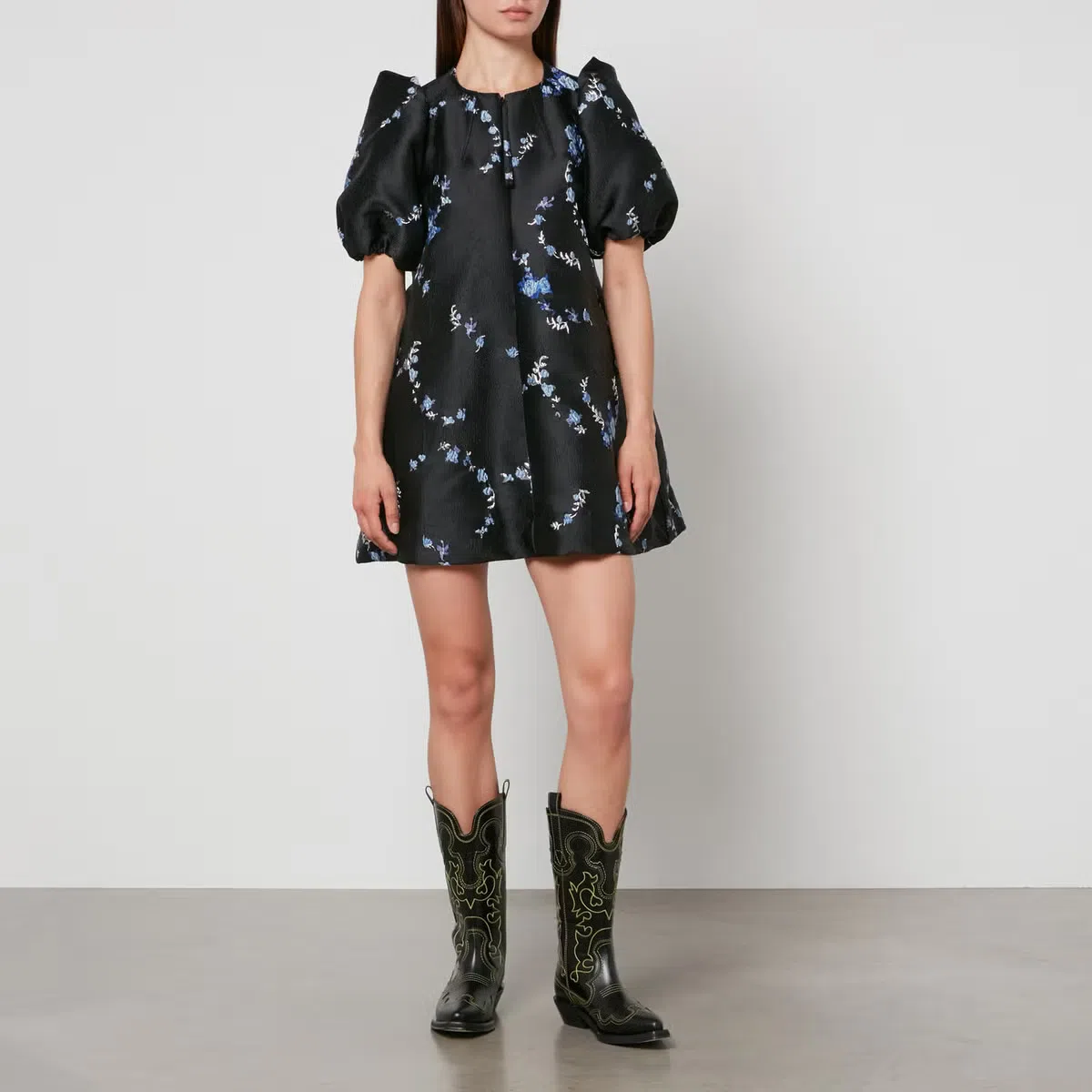 Ganni Floral-Jacquard Mini Dress Black Print Size AU 12 | The Volte