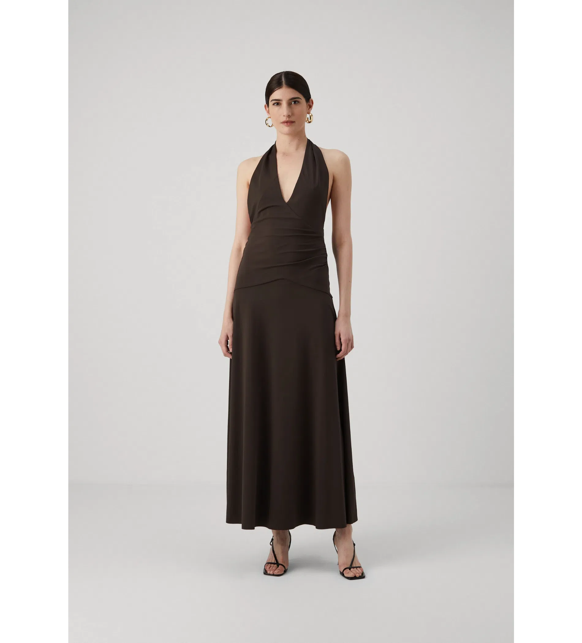cream satin halter dress LAPOINTE Satin Halter Gown With Feathers