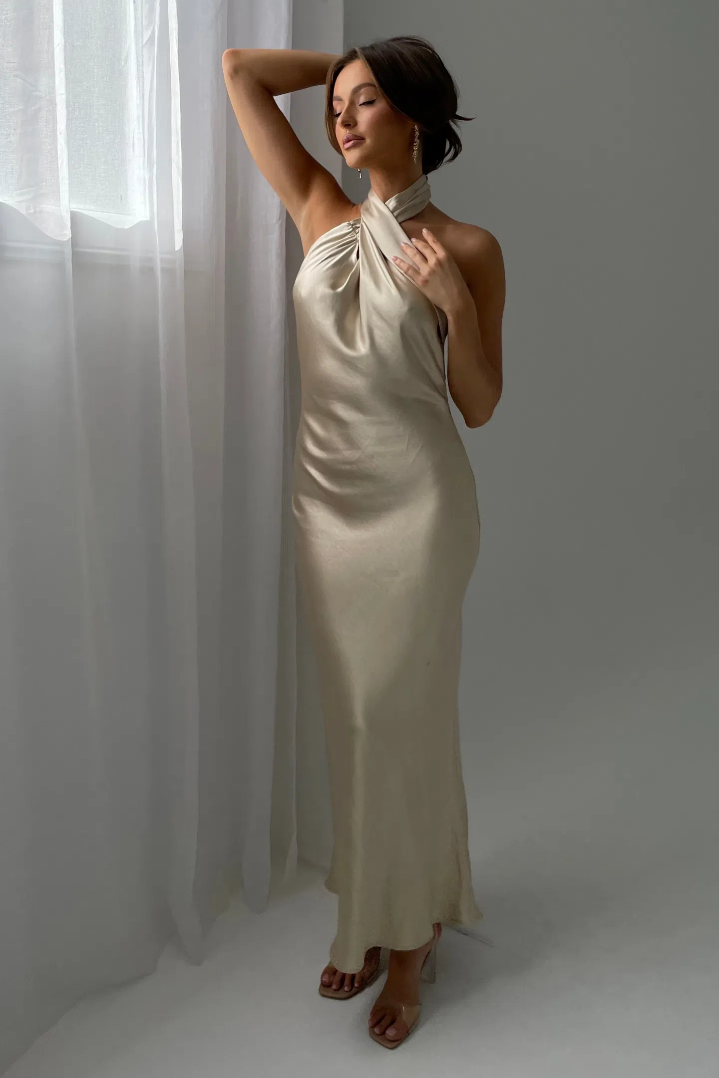 Meshki Laura Halter Satin Gown in Gold Size S / AU 8 | The Volte