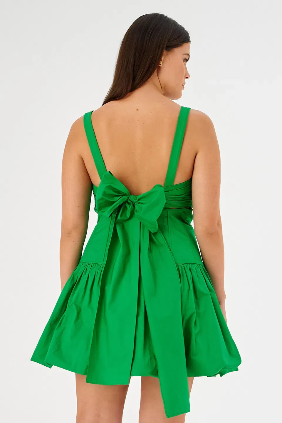 green emerald velvet dress Norina Bow-Detail Corset Mini Dress in Emerald Green