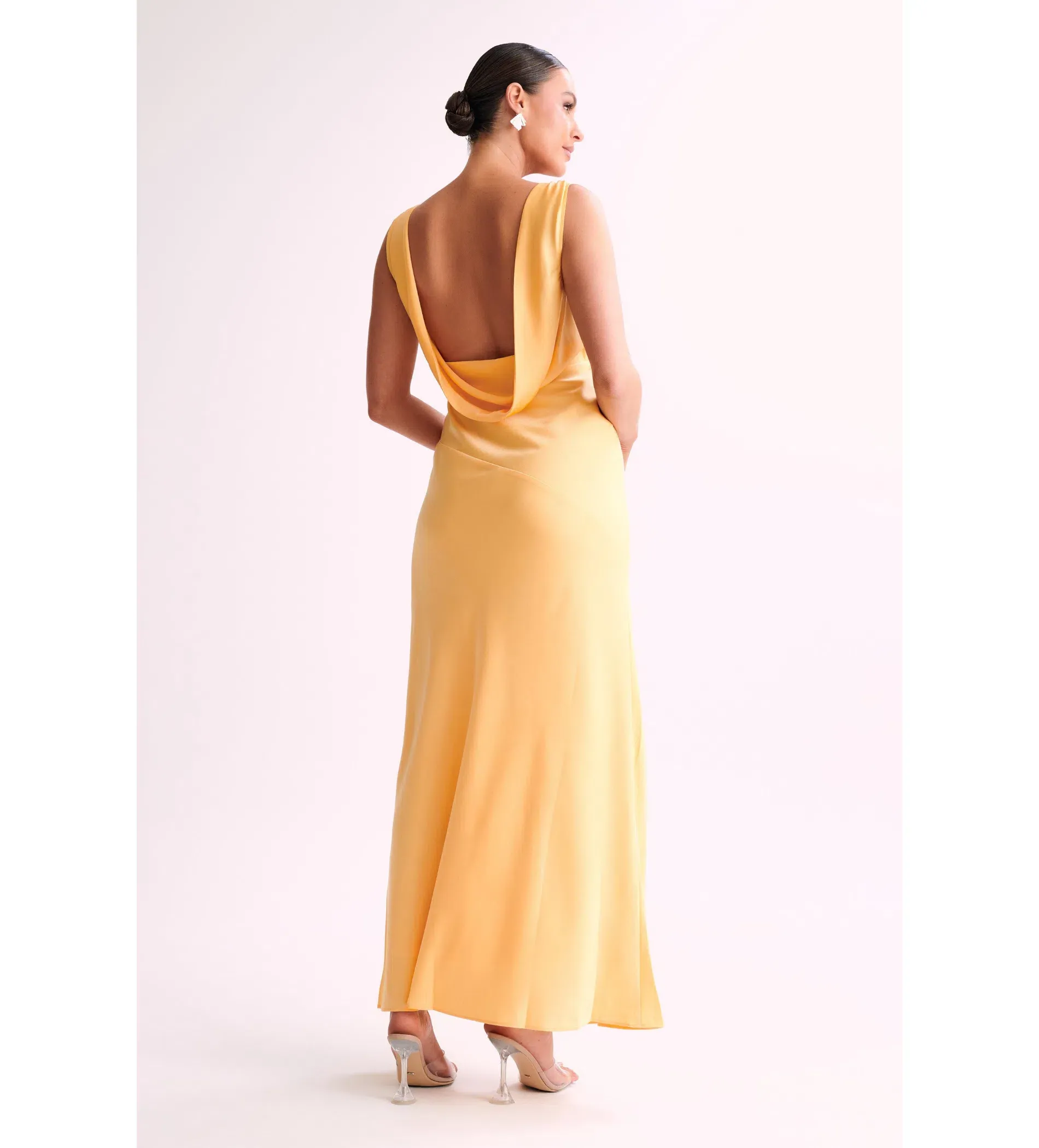 maxi satin dress with back cowl - lemon 4th & Reckless satin cowl neck lace back maxi dress in lemon