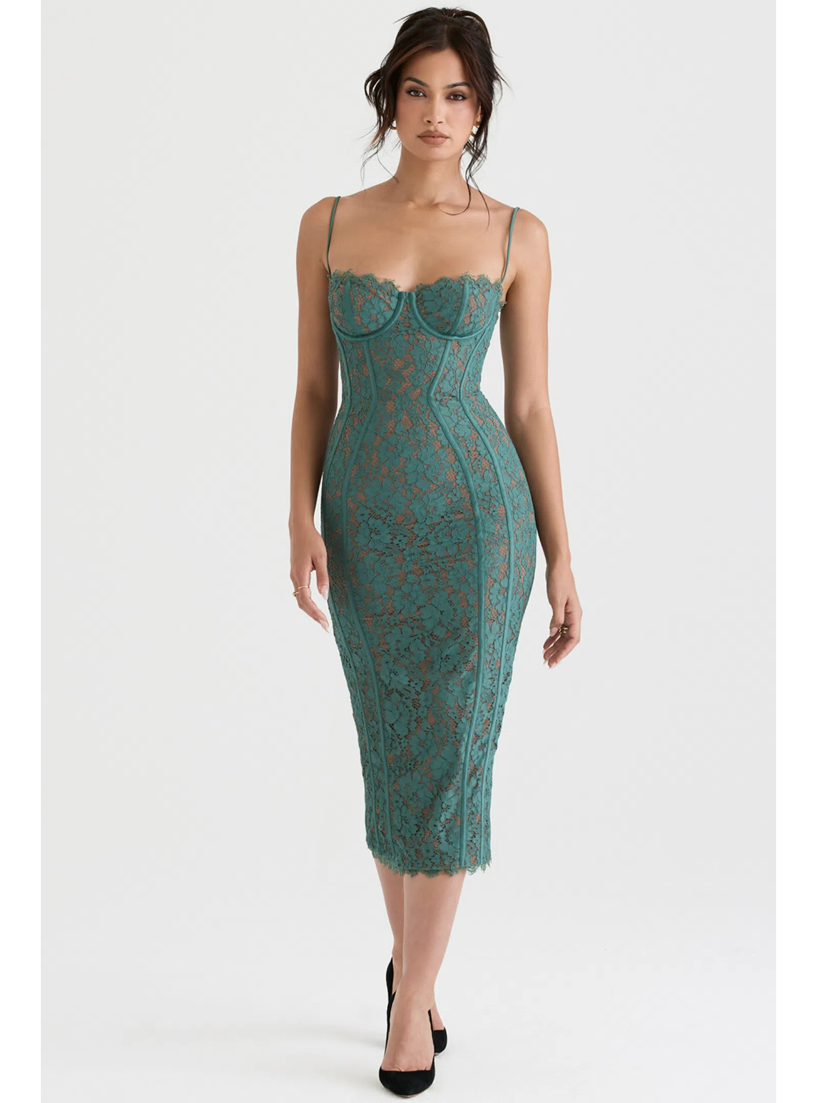 House of CB Joelle Lace Midi Dress in Forest Size AU 6 The Volte
