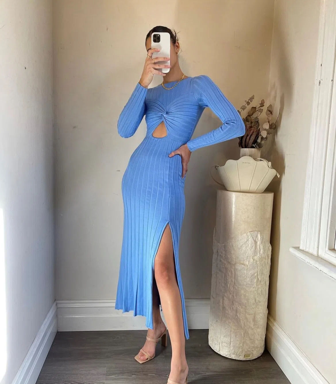 Sovere Recline Knit Midi Dress in Azure Size 12 | The Volte
