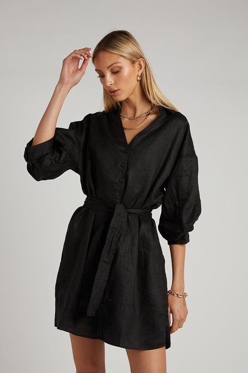 Dissh Libby Linen Mini Dress Black Size 6 | The Volte Dissh Libby Linen Mini Dress Black Size 6 | The Volte