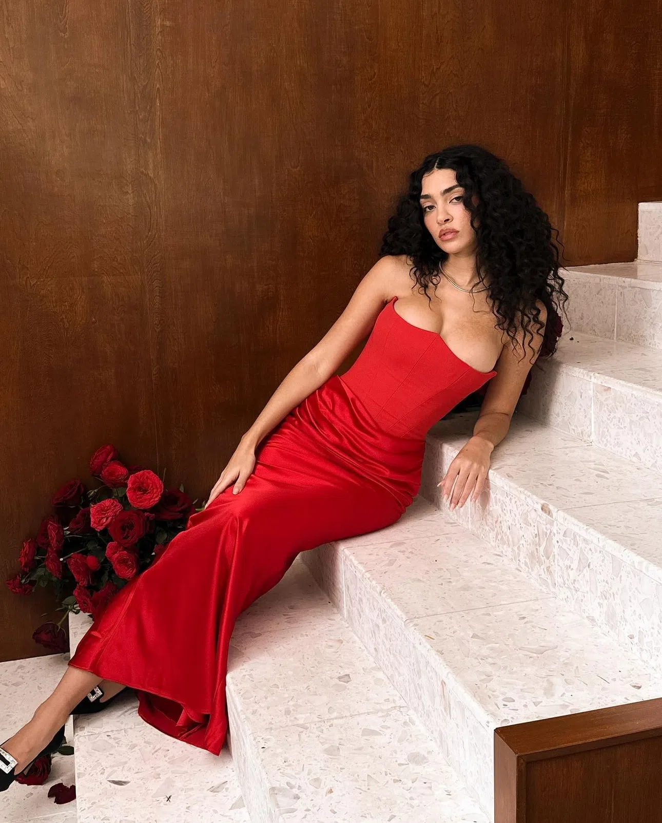 House Of CB Persephone Strapless Corset Maxi Dress Scarlet Red