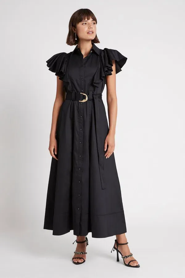 aje kindred frill midi dress AJE Kindred Frill Midi Dress  Ivory | Size 12