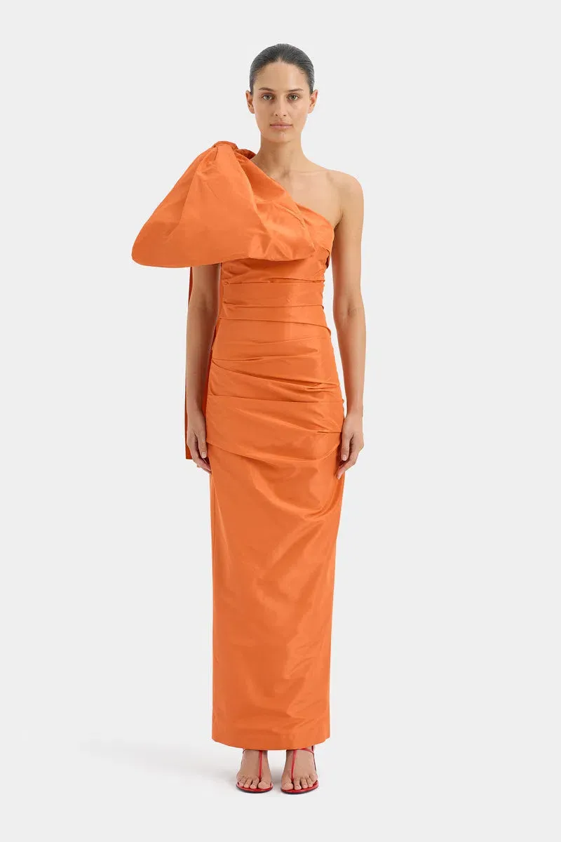 open lace back dress Aurelia Gown | Tangerine Silk Chiffon Ruffle Dress main image 0