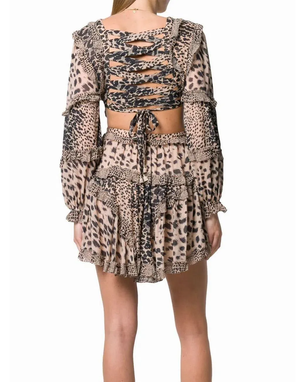 zimmermann allia cut out short dress Zimmermann Aliane Cut Out Short Dress in Patchwork Floral