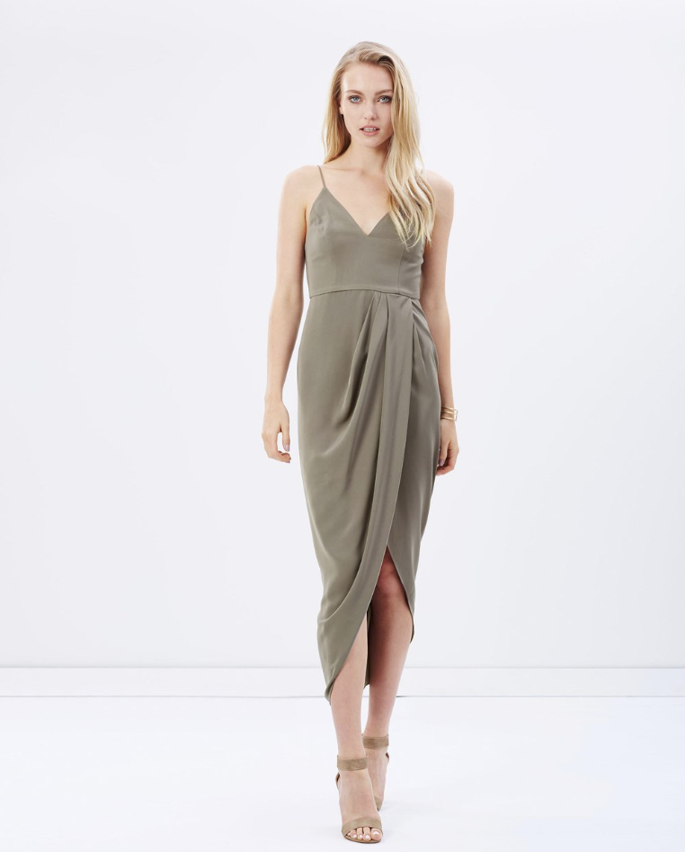 shona joy core cocktail draped dress Shona Joy Core Cocktail Draped Dress in Olive