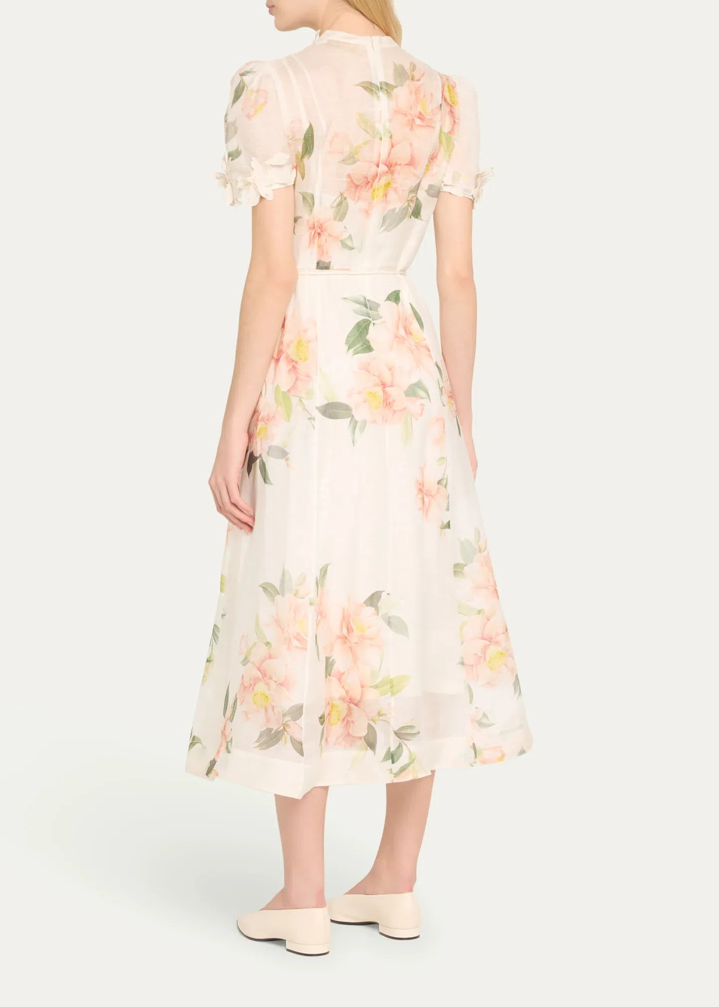 Zimmermann Natura Liftoff Flower Midi Dress Ivory Camellia Size 0 / AU 8 |  The Volte