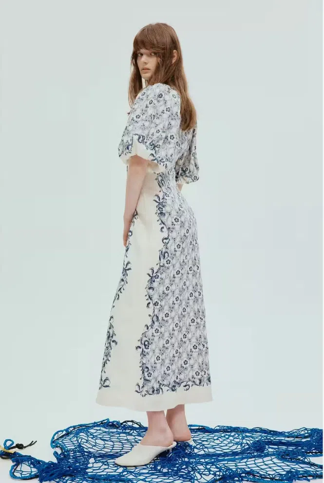 Alemais Airlie Midi Dress White/Blue Floral Size 10 | The Volte