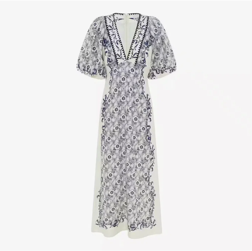 Alemais Airlie Midi Dress White/Blue Floral Size 10 | The Volte