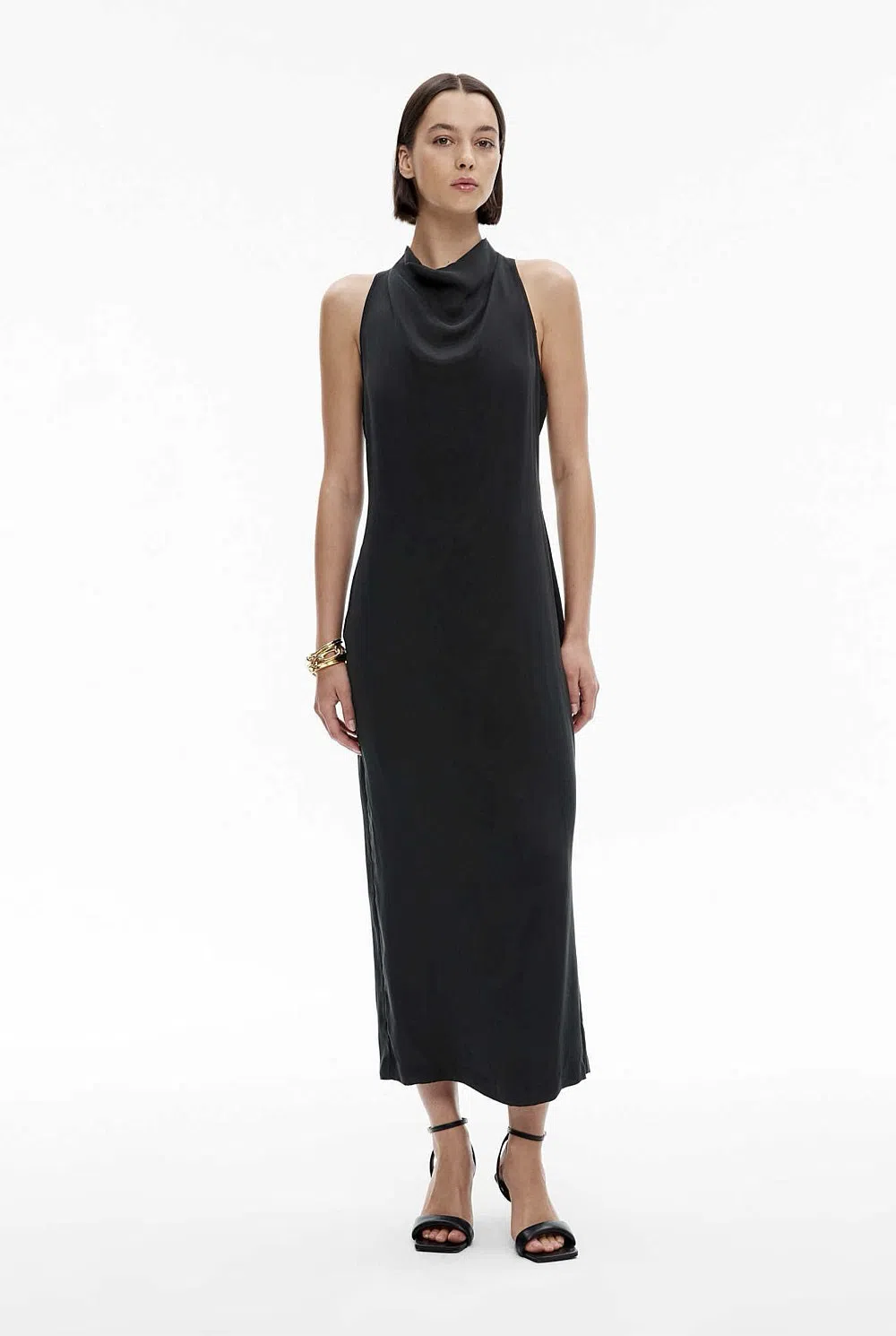 Cupro Woven Smock Tube Midi Dress - Black