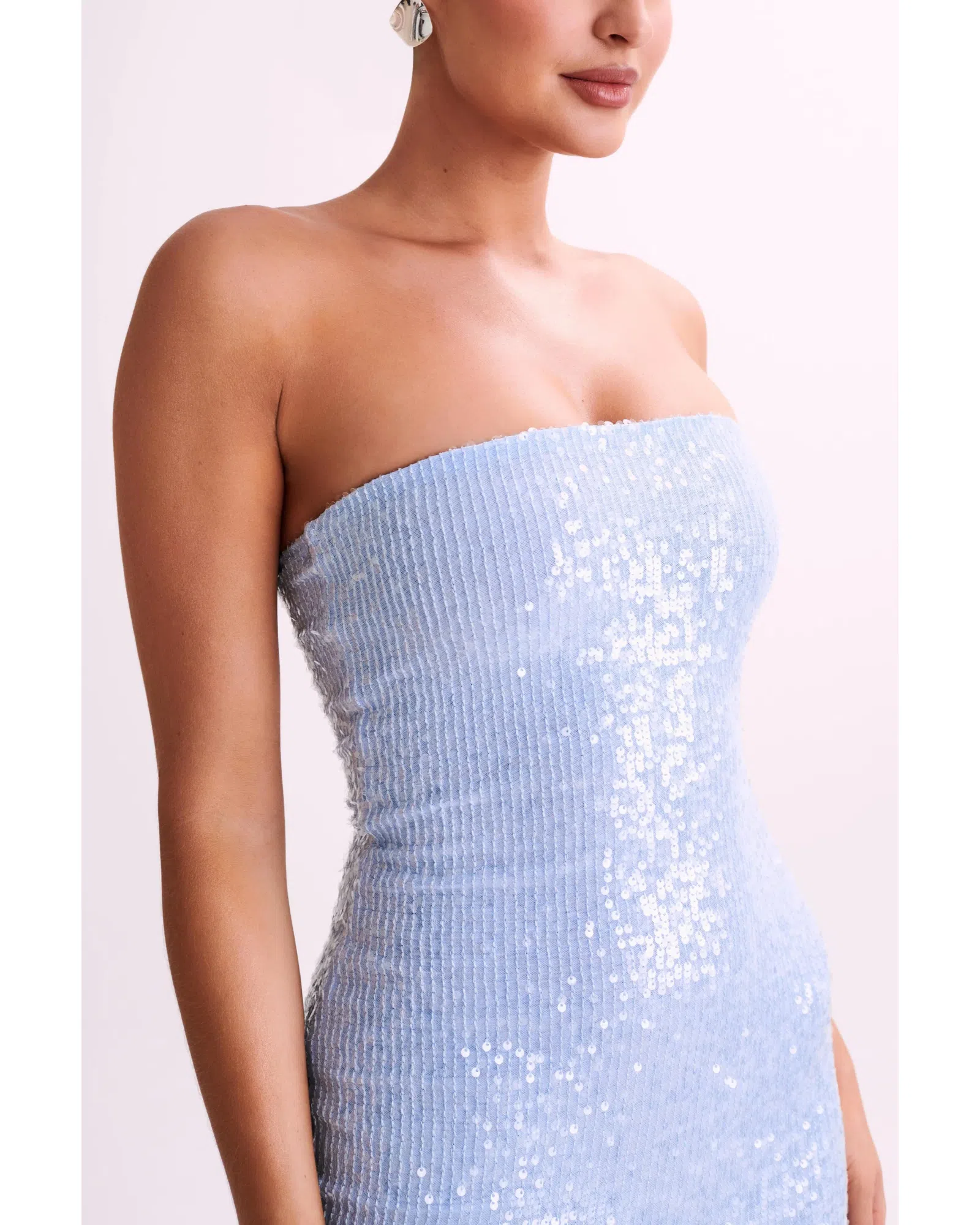 Meshki Nevada Strapless Sequin Midi Dress Ice Blue Size AU 6 | The Volte