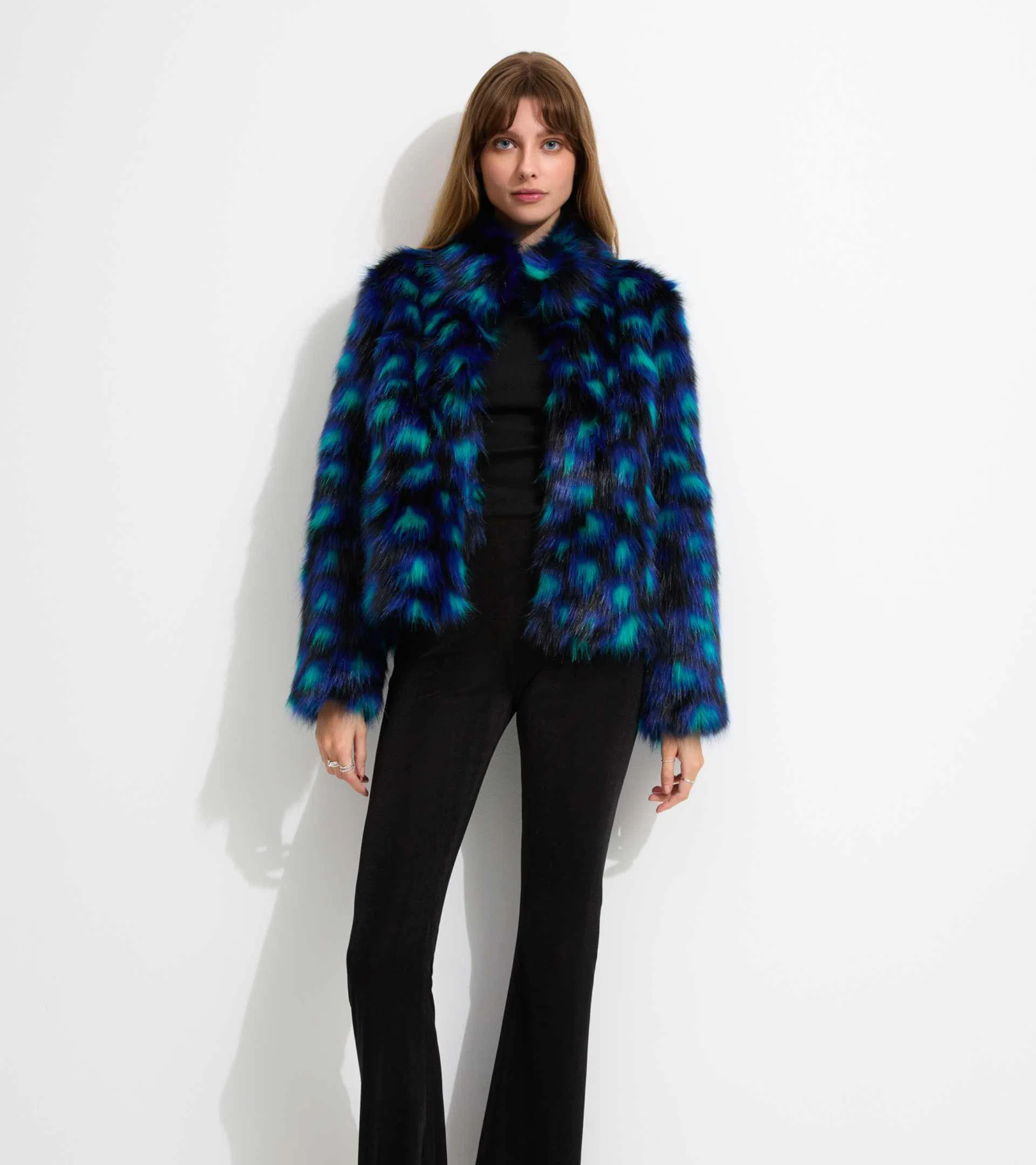 Unreal Fur Firefly Jacket Blue Leopard Size L/Au 12 The Volte