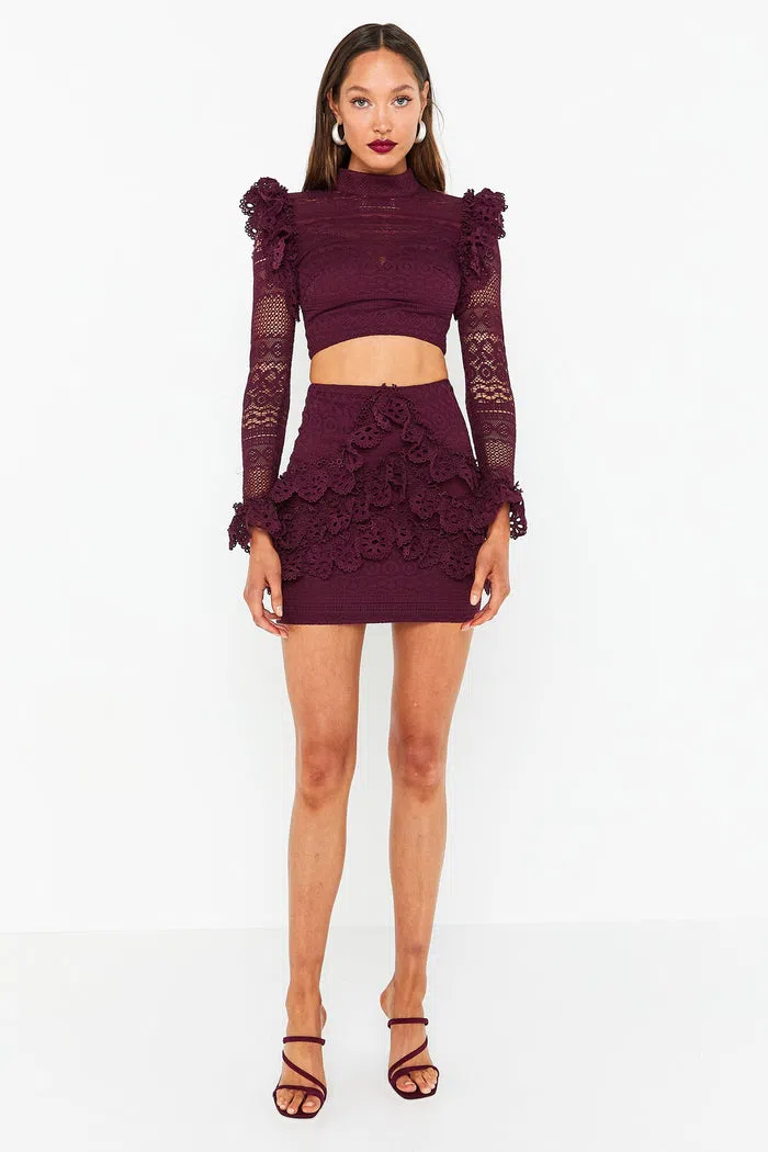 Christopher Esber Crochet Scoop Neck Long Sleeve Crop And Skirt