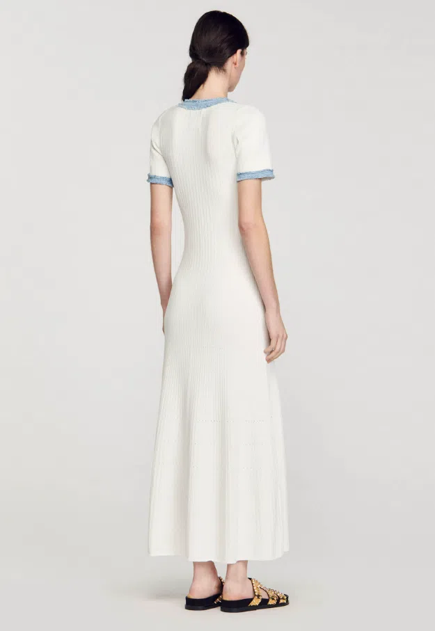 Sandro Knit and Denim Midi Dress White Size 8 | The Volte Sandro Knit and Denim Midi Dress White Size 8 | The Volte
