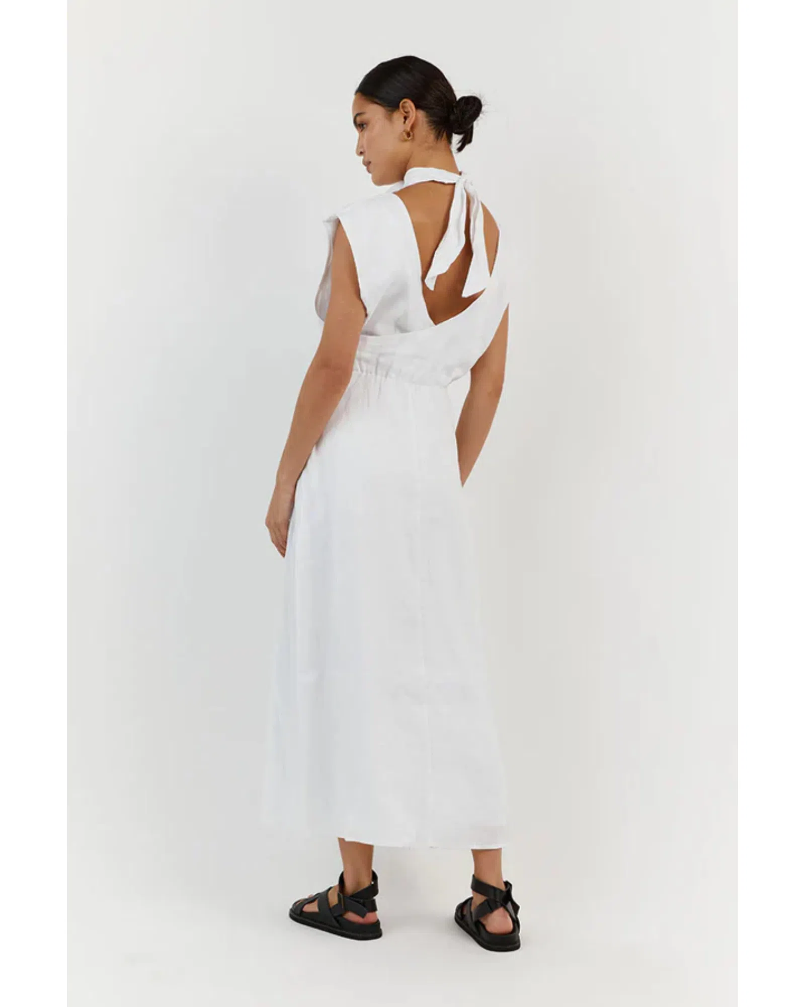 knee length dresses for ladies White Linen Maxi Dress A-Line main image 0