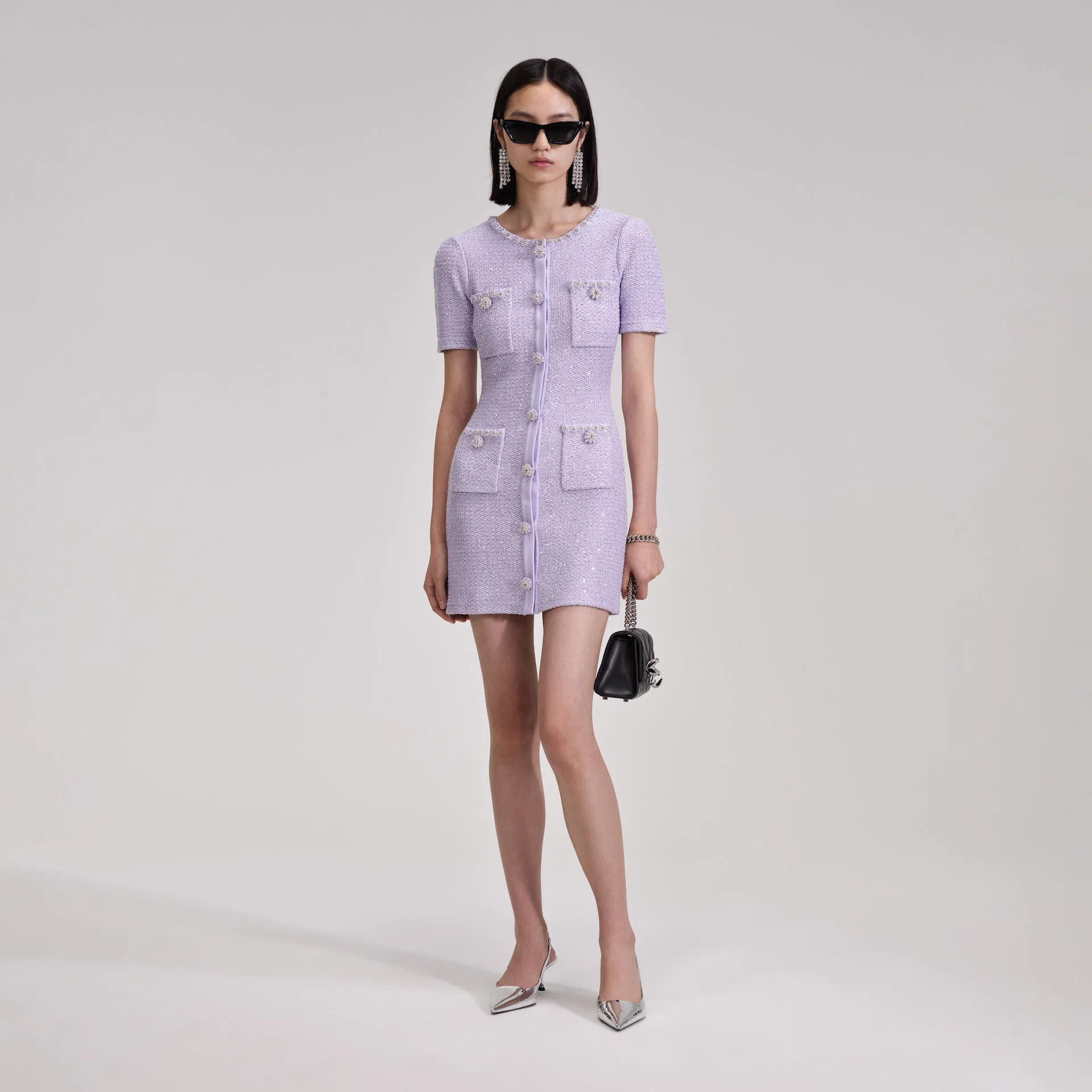 fitted lace wedding dress Self-Portrait Lilac Sequin Knit Cardigan // 6-8