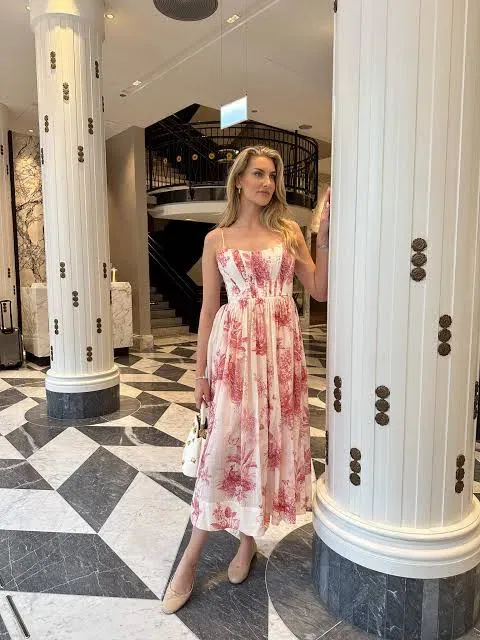 waverly corset midi dress in pink palm zimmermann Zimmermann Waverly corset midi dress in Pink Palm   SIZE 1