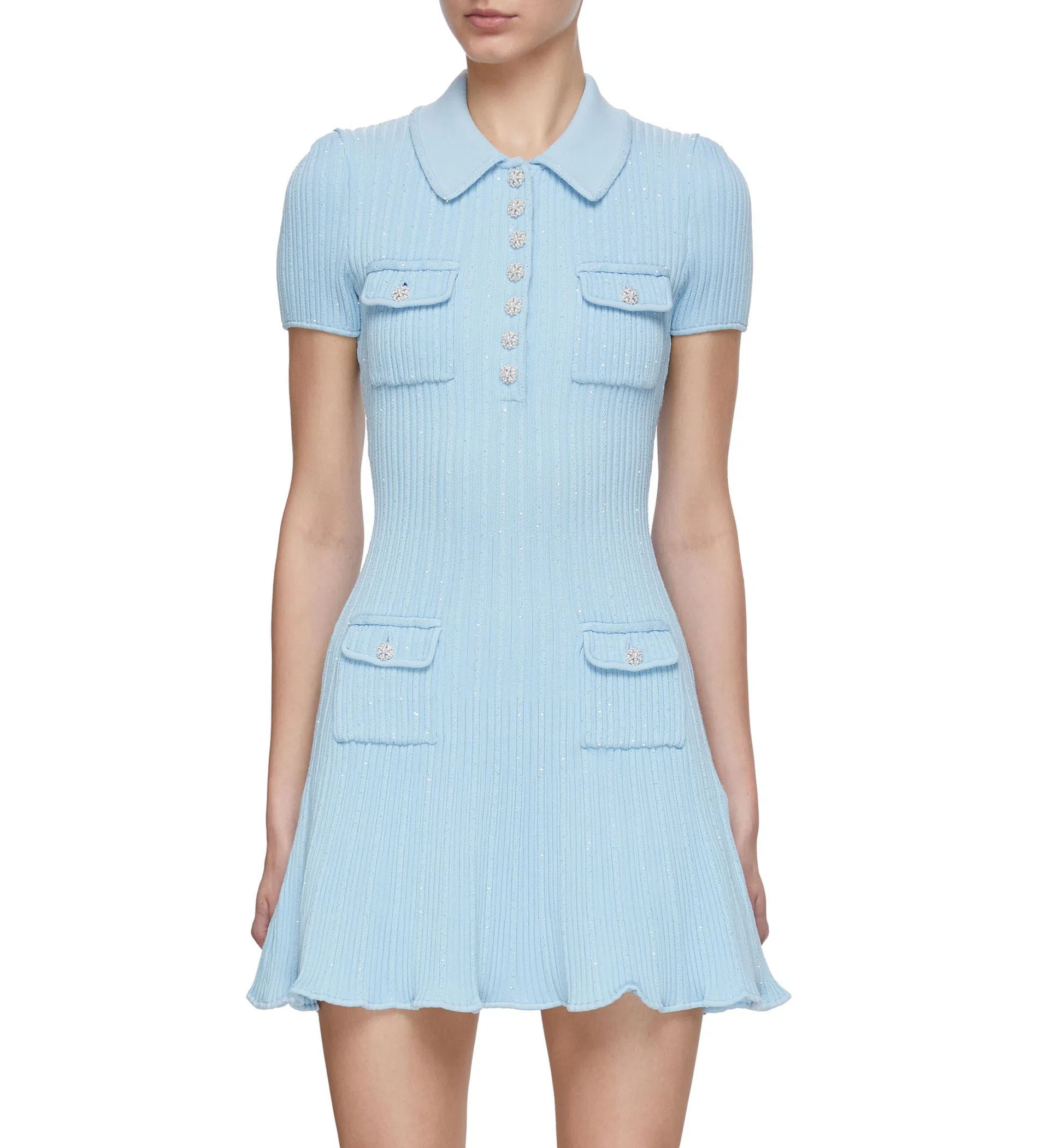 Self Portrait Blue Sequin Knit Mini Dress Size M/AU The Volte