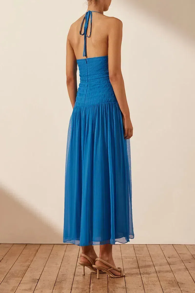 Shona Joy Leilani Halter Tie Midi Dress in Pacific Dress Blue Size 12 | The Volte Shona Joy Leilani Halter Tie Midi Dress in Pacific Dress Blue Size 12 | The Volte