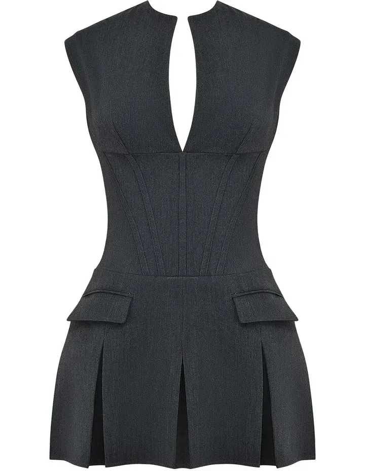 house of cb eleanor charcoal pleated corset dress House of CB Eleanor Pleated Corset Mini Dress in Charcoal Size 6
