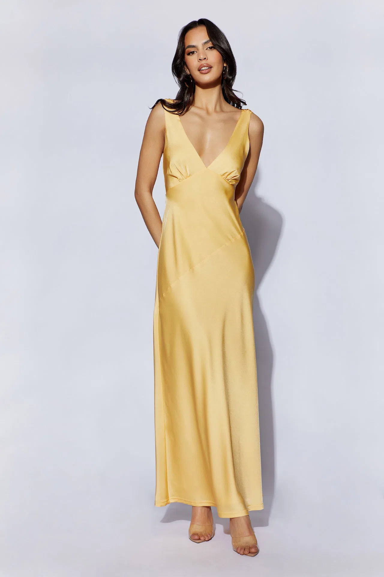 white christmas dresses Ensley Satin Maxi Dress - Light Yellow main image 0