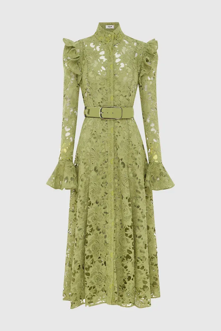 knee length dresses for ladies Leo Lin Aliyah Lace Butterfly Sleeve Midi Dress - Oxford Blue