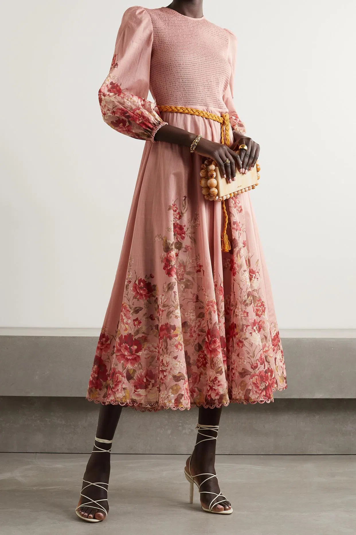 Zimmermann Cassia Shirred Midi Dress Musk Floral Size 1 / AU 10 | The Volte