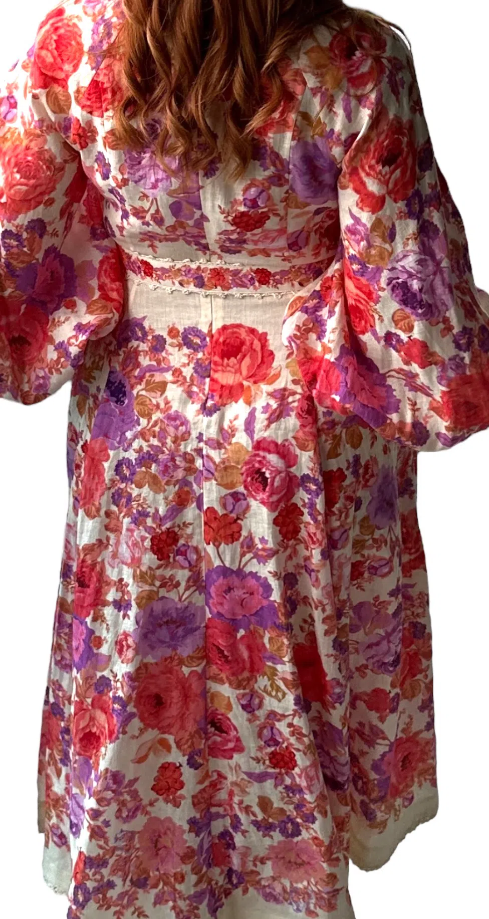Zimmermann Raie Billow Sleeve Midi Dress Red/Purple Floral Size 10 | The  Volte