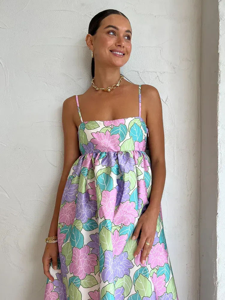 alemais surrealist summer mini dress ALMAIS Surrealist Summer Short-Sleeve Linen Mini Dress