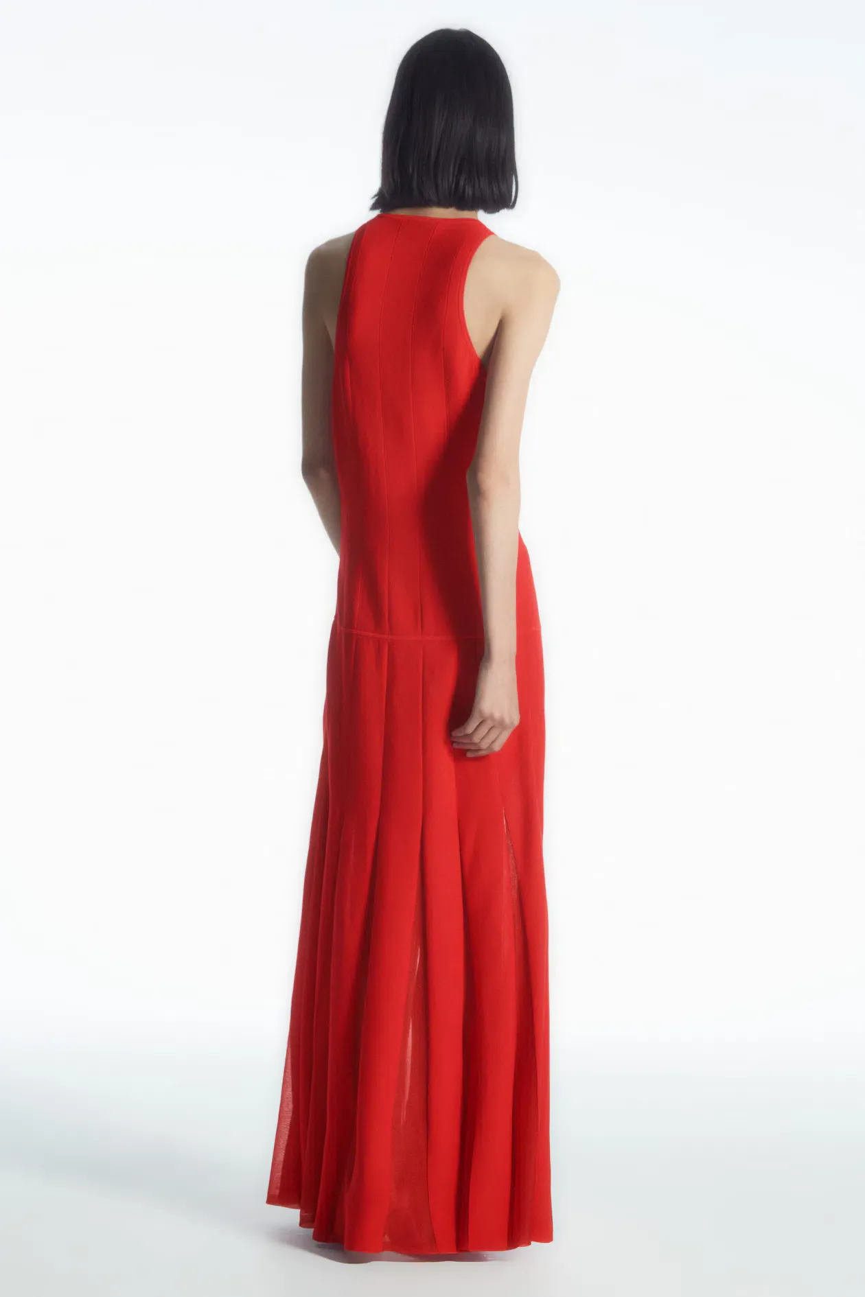 red satin dress with sleeves V-Neck Satin Belted Midi Dress  Long Sleeve Formal Red / S