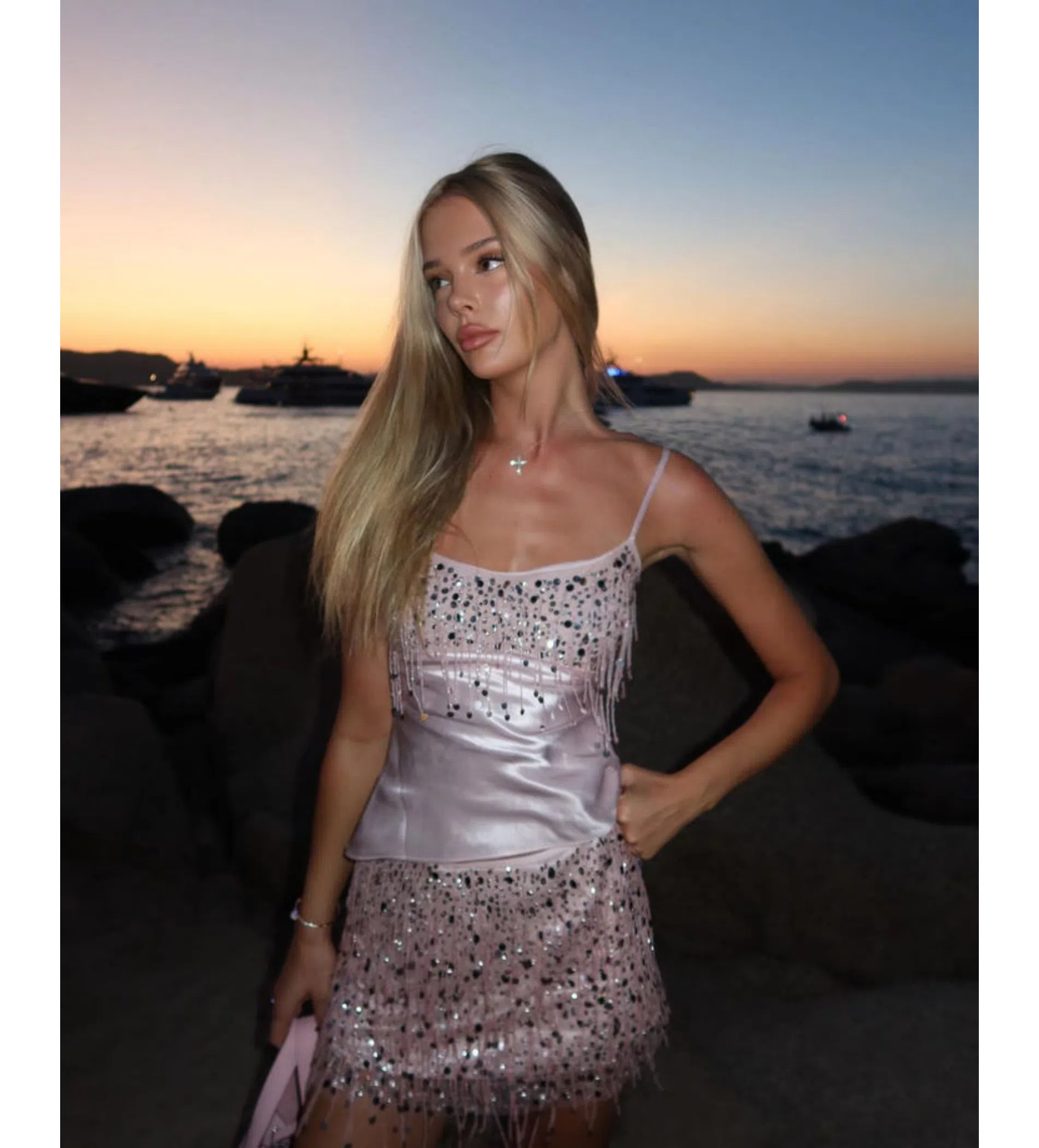 open lace back dress Asta Resort Yasmin Hand Beaded Mini Dress – 02HIRE main image 0