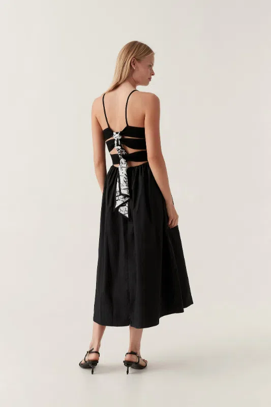 Aje Danica Tie Back Midi Dress Black Size AU 16 | The Volte