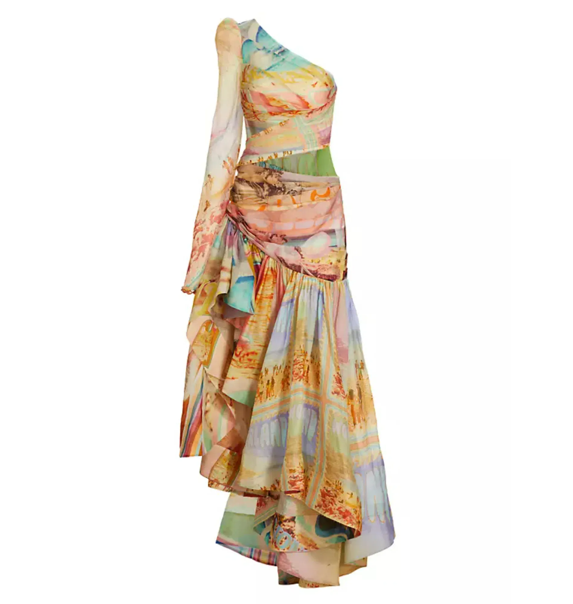 Zimmermann Tama Asymmetrical Dress in Poster Print Size 0 / AU 8